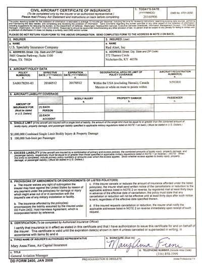 Certificate of Insurance DD2400